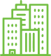 Green outline of a cityscape featuring several buildings of varying heights. The buildings have windows, and one building stands taller than the others, giving a sense of urban architecture. The design is minimalist with a focus on the structural form of the buildings.