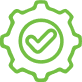 A green gear graphic with a check mark in the center. The gear is outlined in green, and the check mark is also green, positioned against a transparent background. The image suggests functionality, settings, or successful completion.