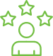 A green icon depicts a person with three stars above their head, signifying a feeling of achievement or recognition. The simplistic design uses lines to form the shape of the person and stars.