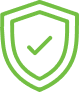 A green outline of a shield with a checkmark in the center, symbolizing security and protection. The shield has a simple and minimalistic design, signifying safety and reliability. The image has a transparent background.